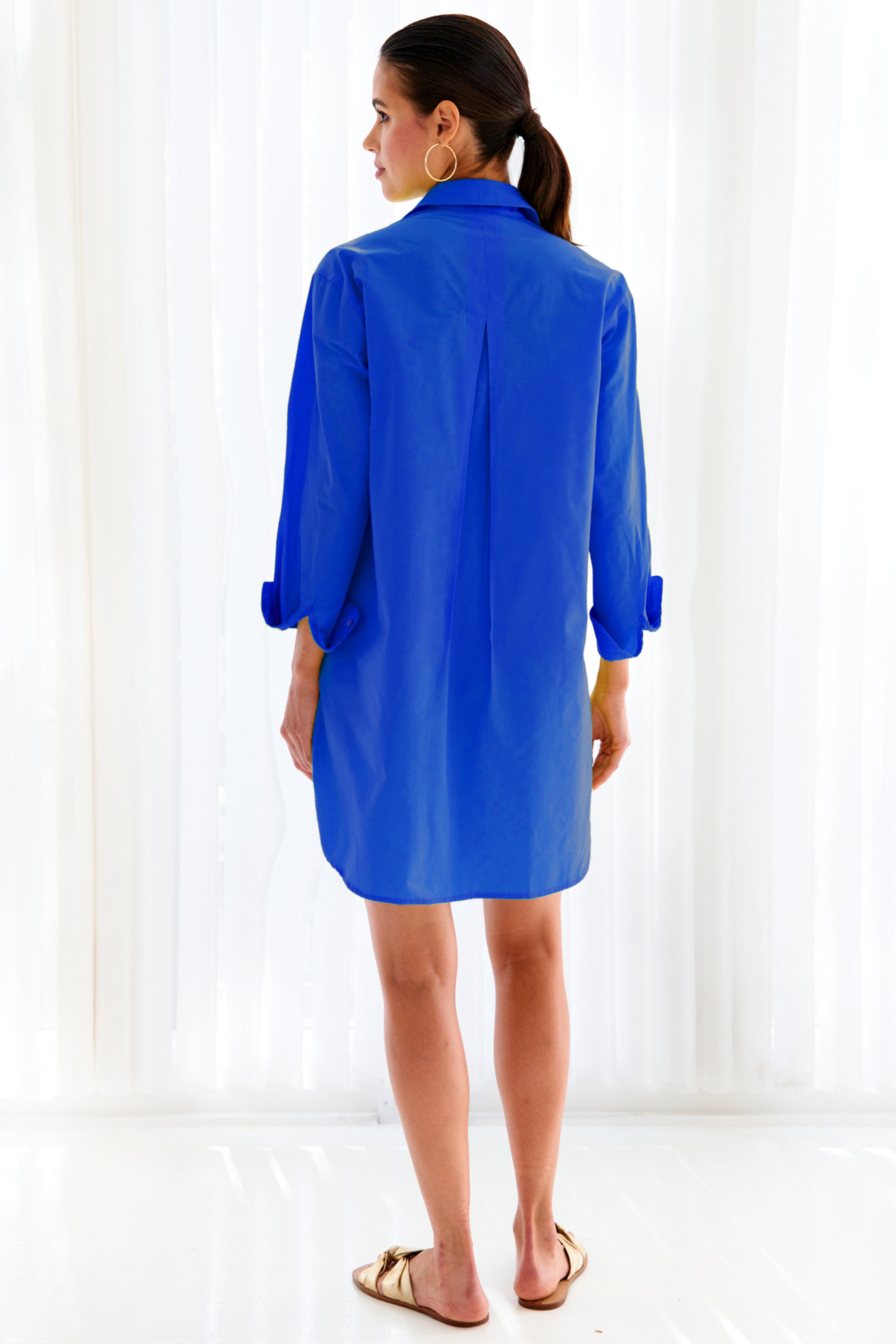 Royal Blue Long Sleeve Shirt Dress