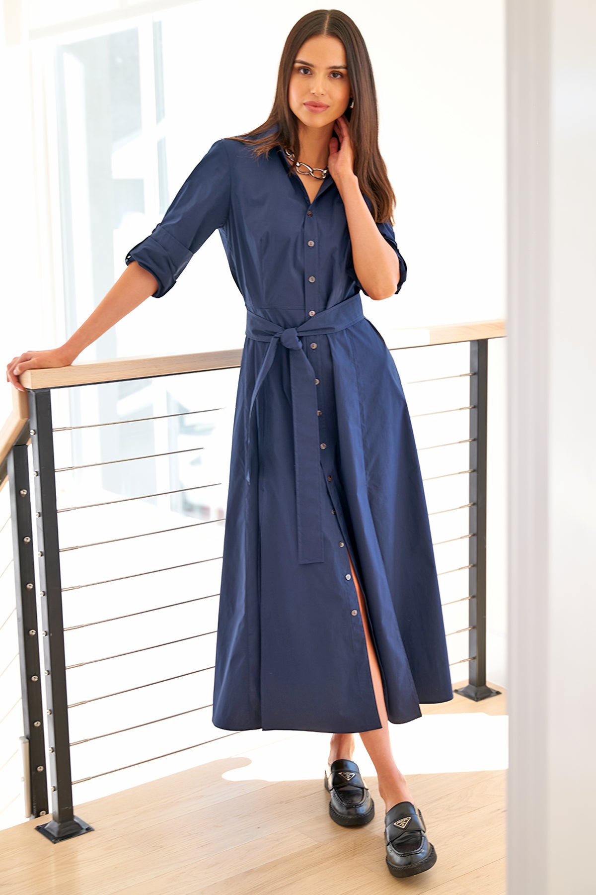 Navy blue shirt dress best sale