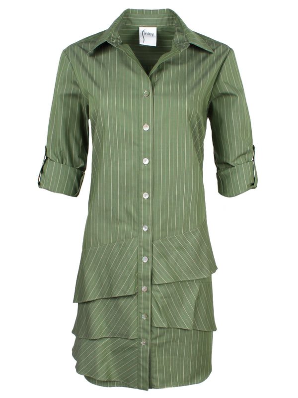 Jenna Dress Olive Green Stripe