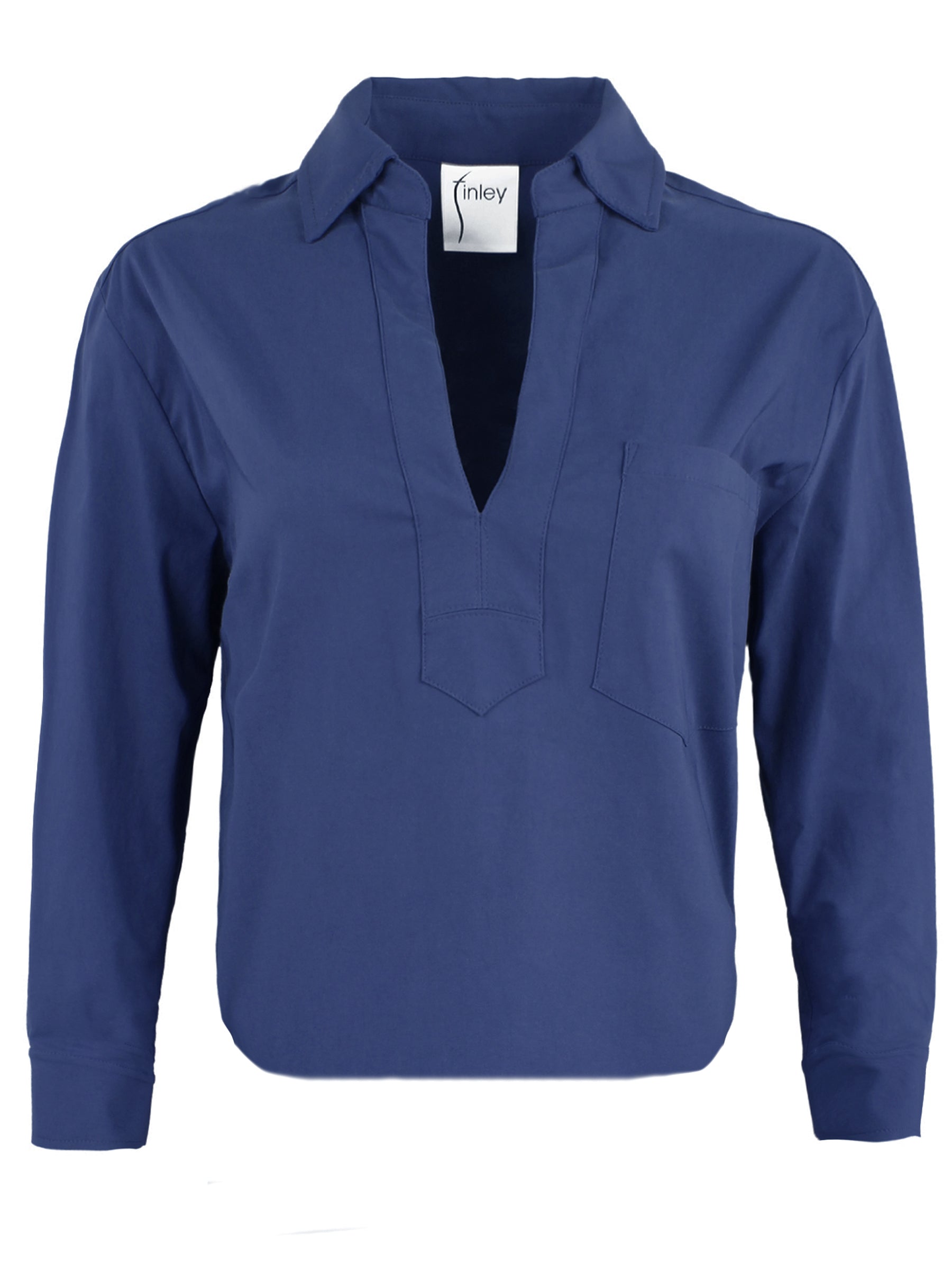 Joni Popover Shirt Navy Silky Poplin