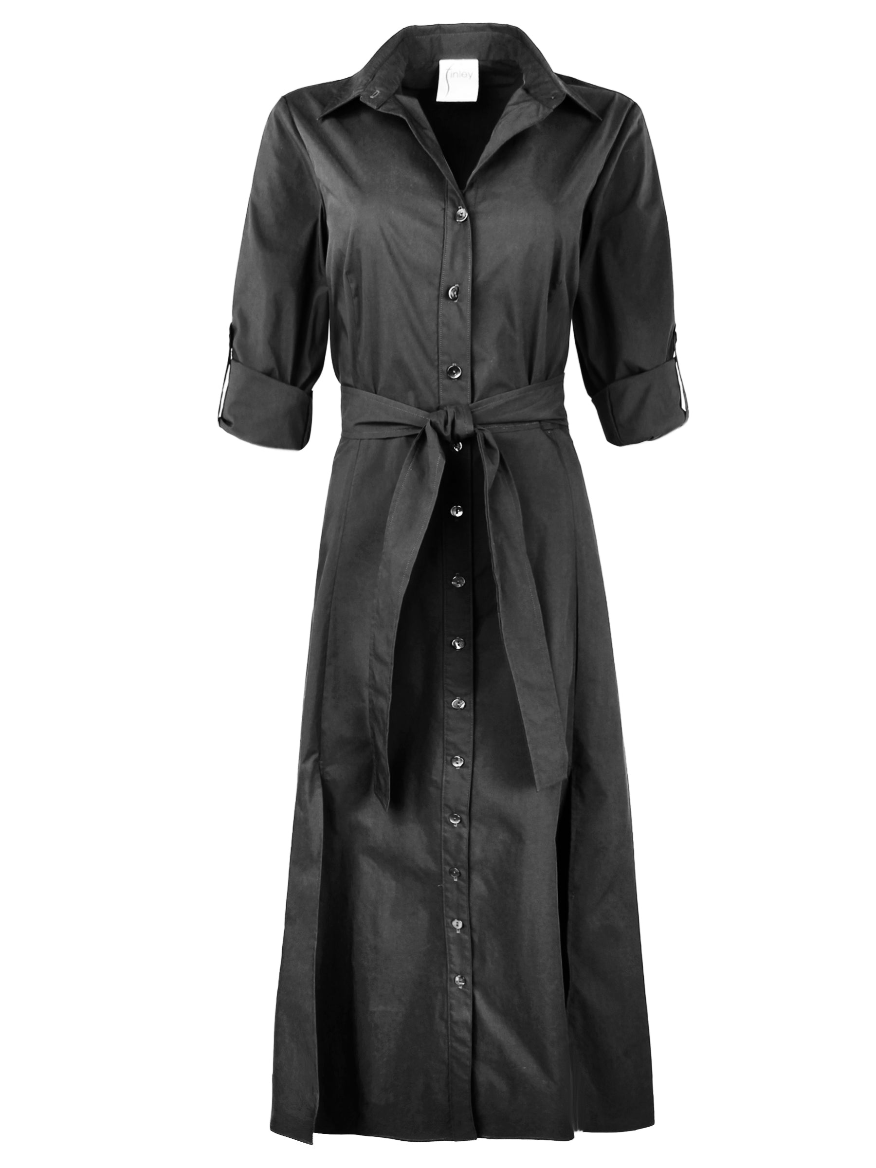 Laine Tie Front Long Dress Black Weathercloth