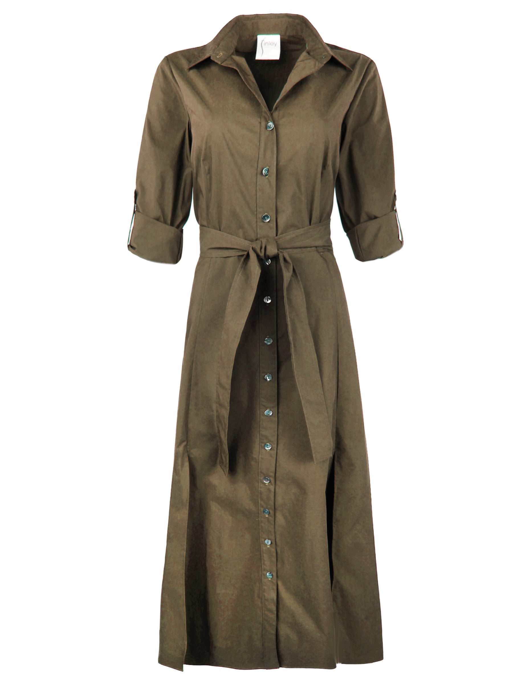 Laine Tie Front Long Dress Olive Green Weathercloth