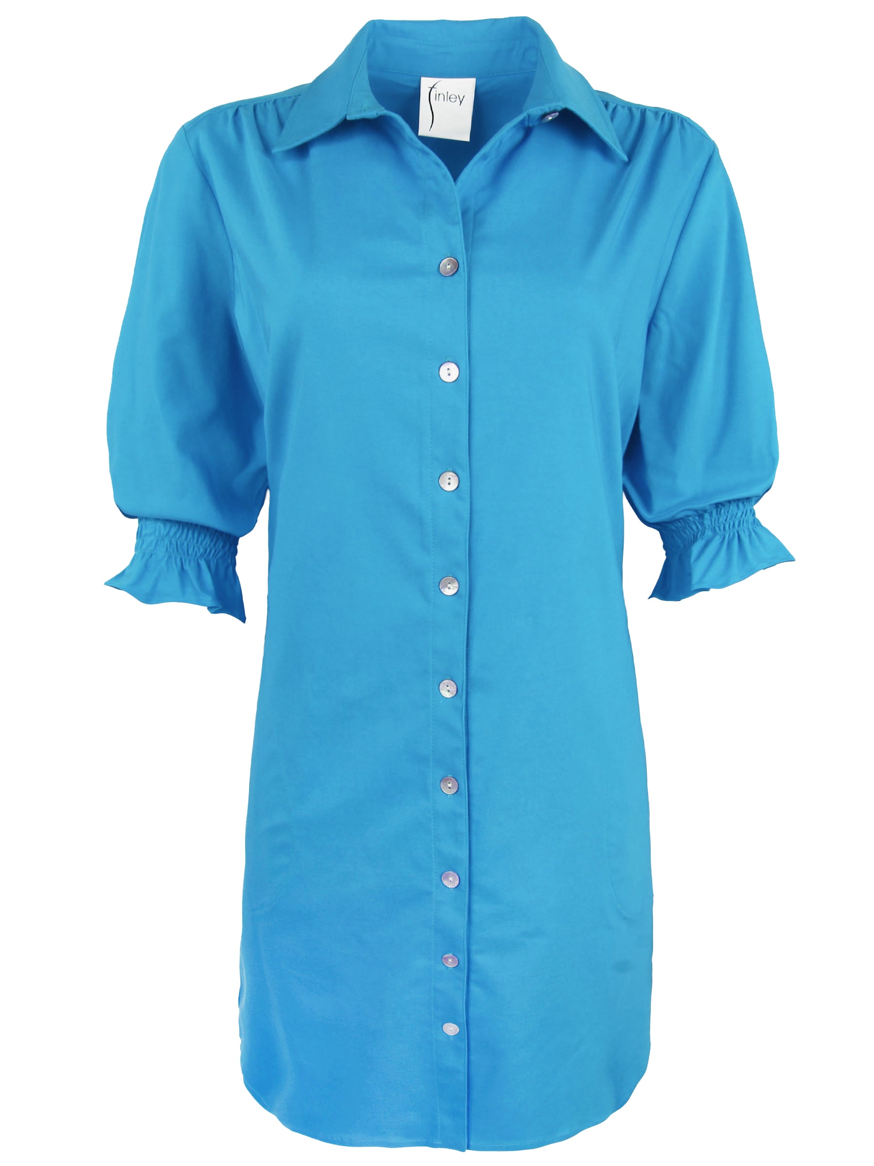 Miller Puff Sleeve Shirt Dress Getaway Collection - Turquoise Super Stretch