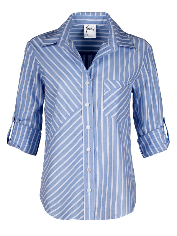 Teigan Shirt Blue White Striped Cotton Dobbie