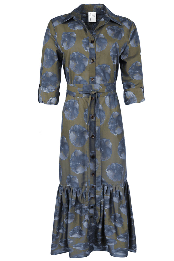 Trisha Shirt Dress Olive Watercolor Pansy