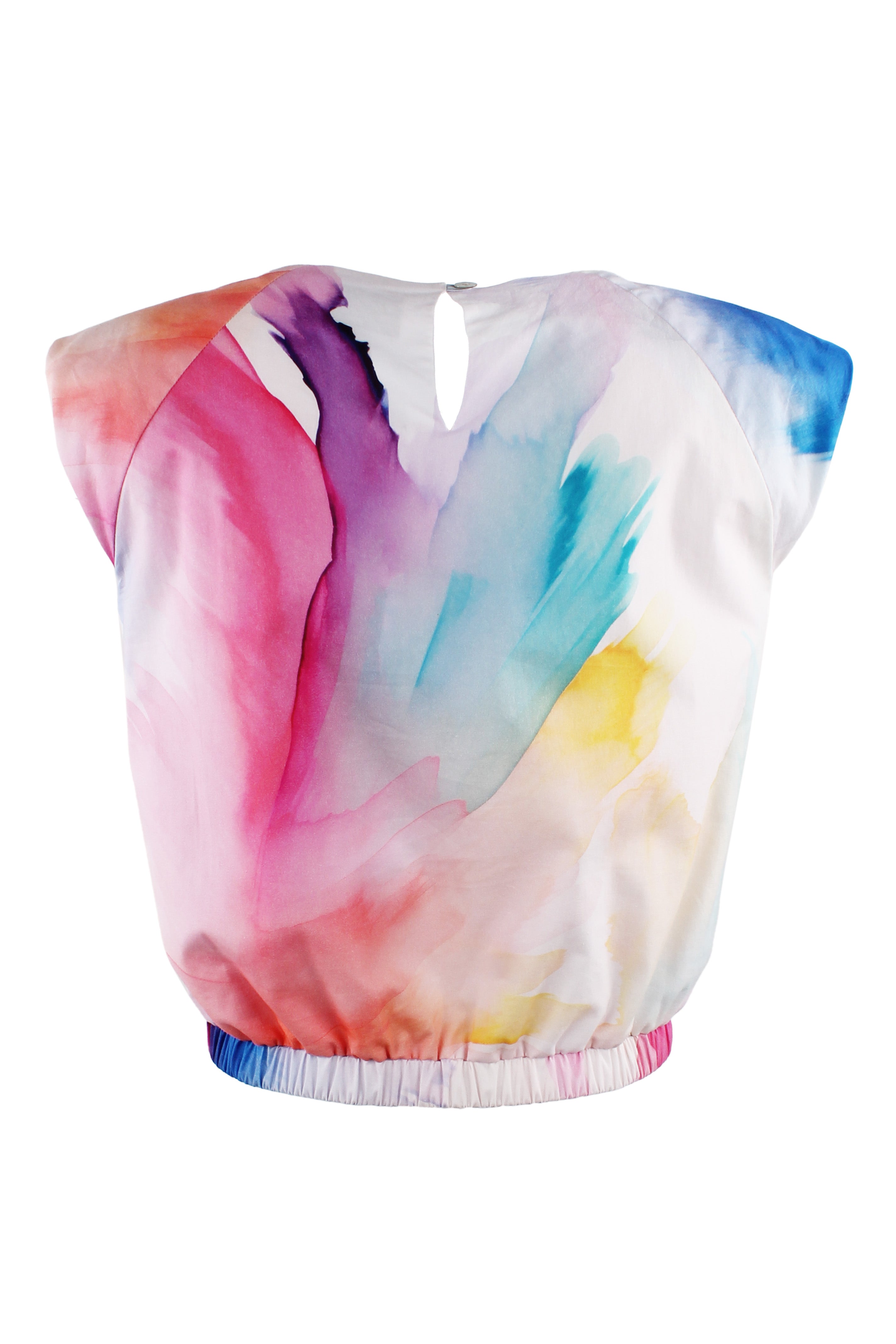 Sydney Cap Sleeve Abstract Watercolor Poplin Cropped Pullover Blouse