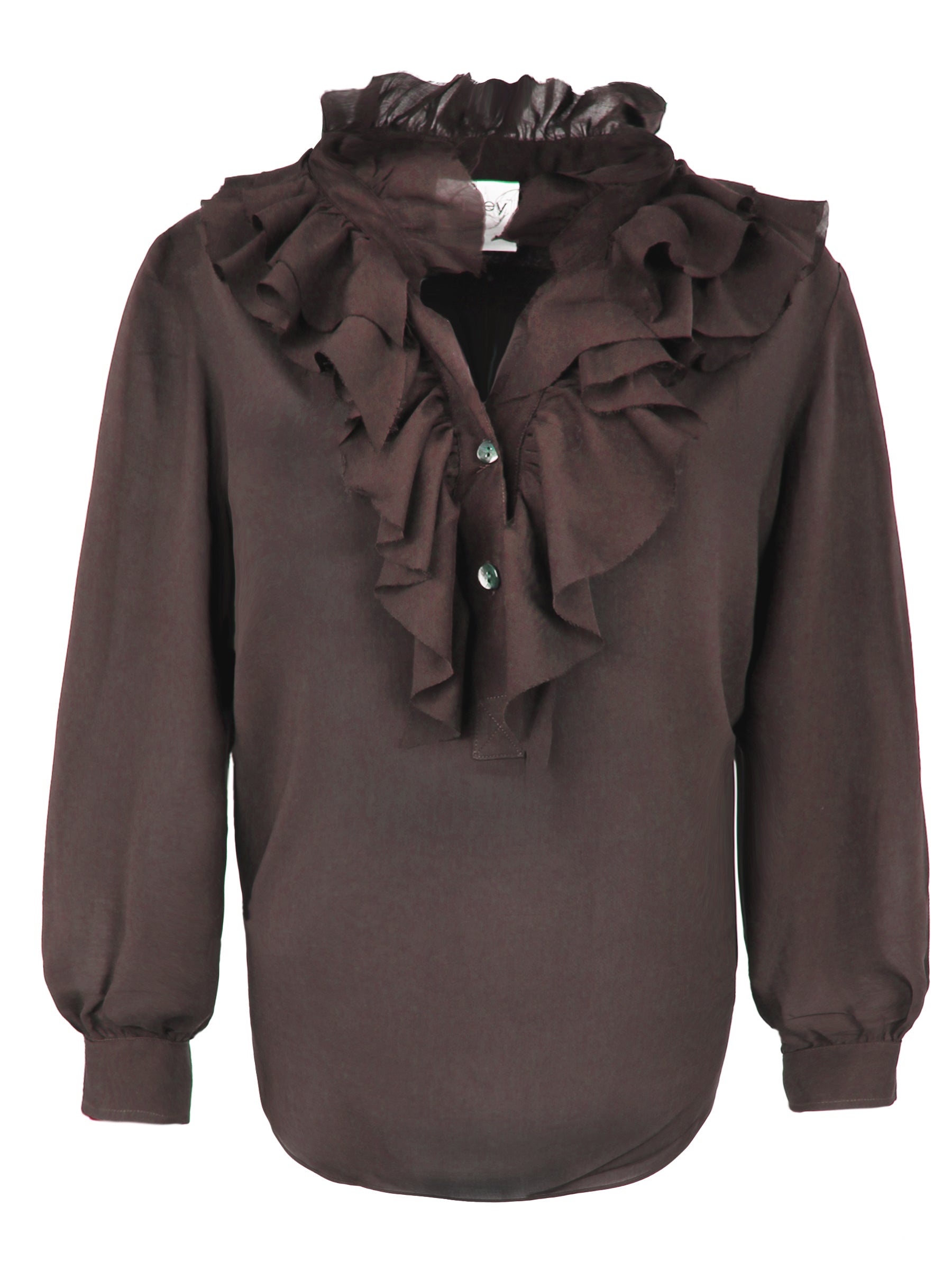 Rory Espresso Brown Viscose Voile Fray Neck Top