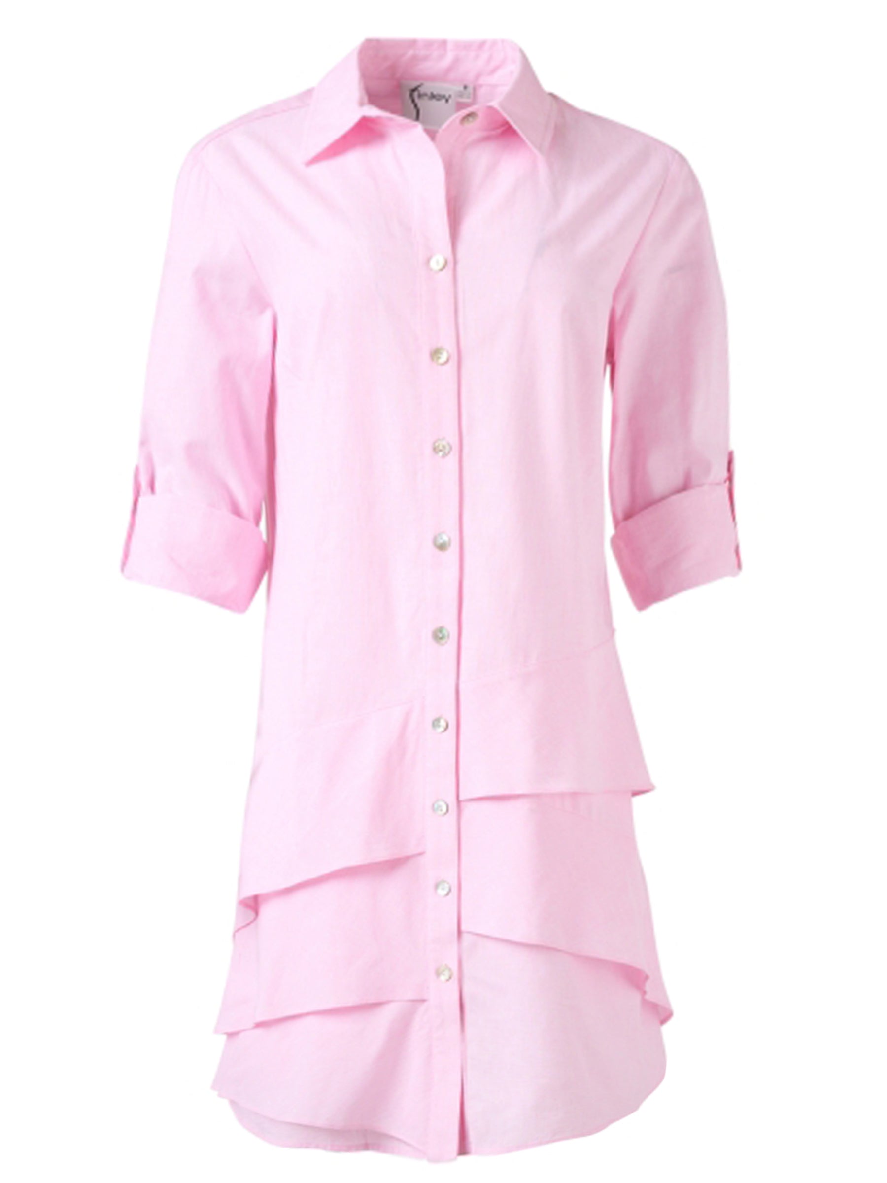 Jenna Ruffle-Tier Shirt Dress, Pale Pink Cotton/Linen Oxford