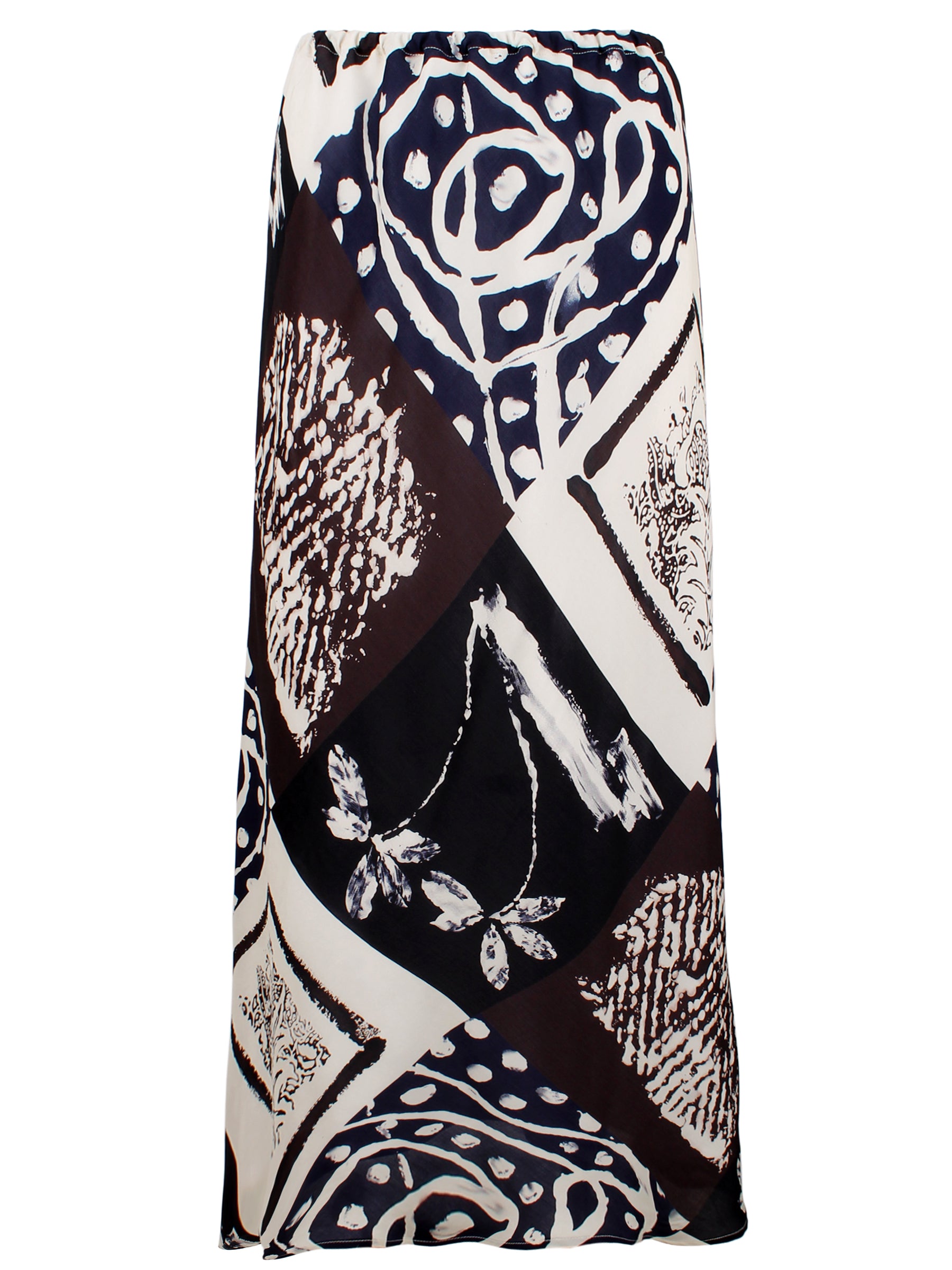 Pull On Slim Skirt Asian Abstract Print