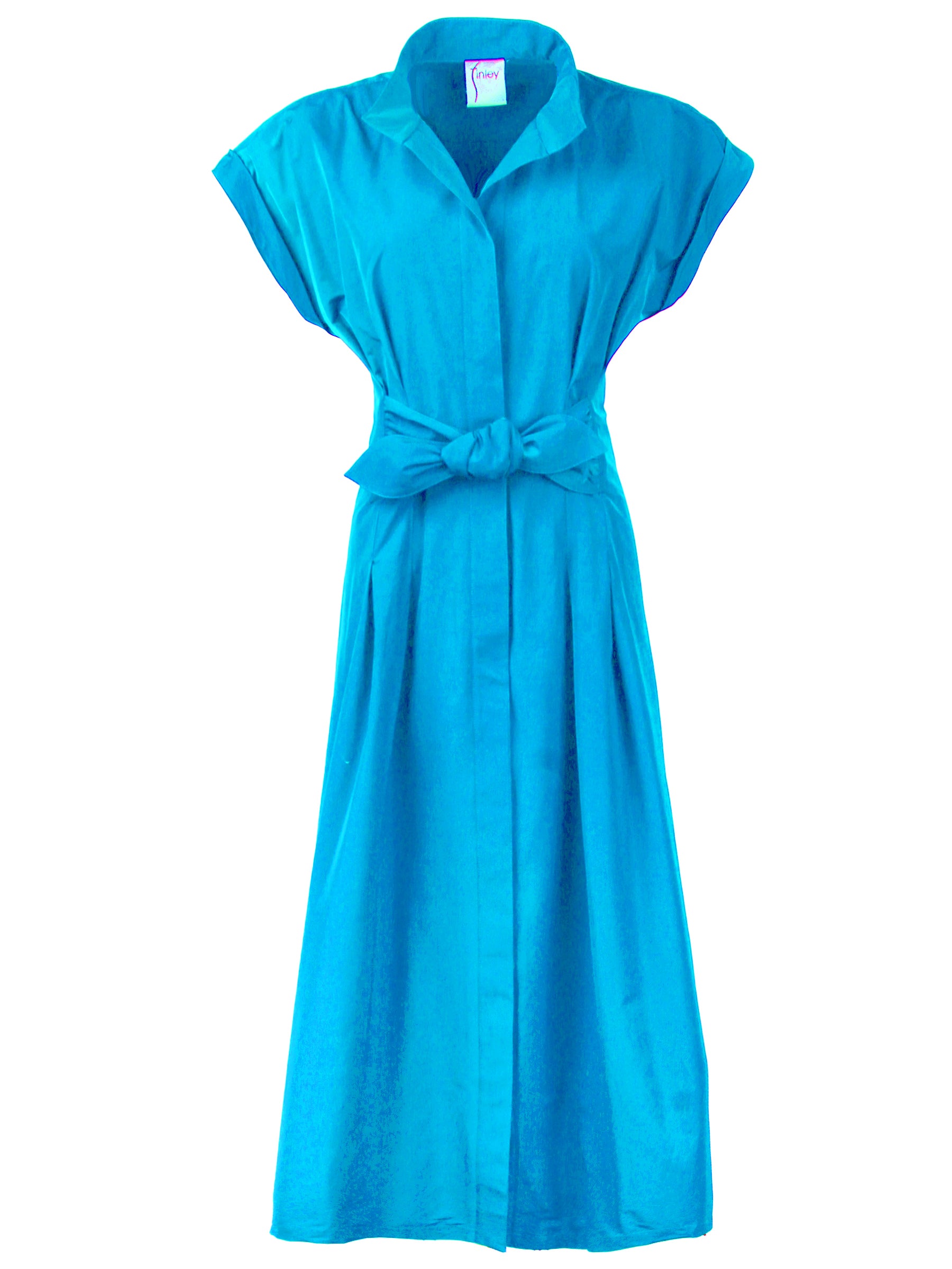 Long Rocky Shirt Dress Turquoise Blue Techy Taffeta